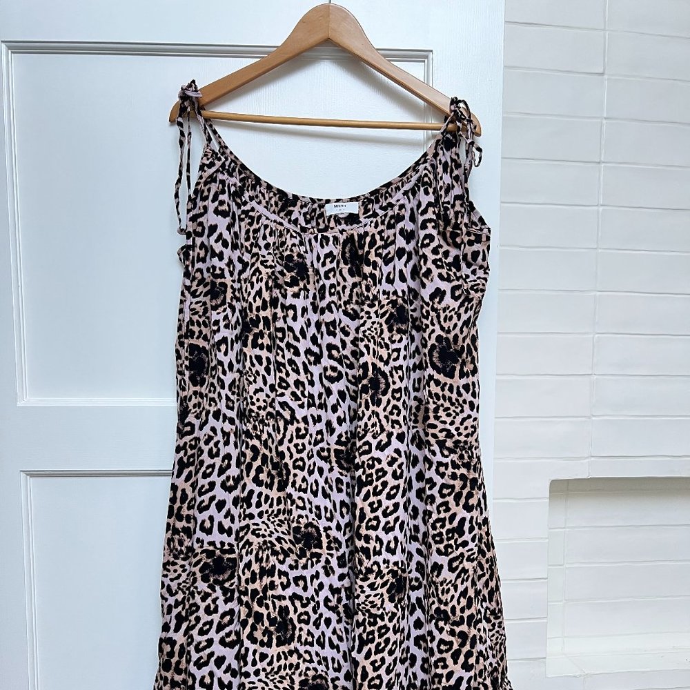 NEW MIKOH Tie Shoulder Leopard Print Midi Dress Luxe Cotton Beach Coverup